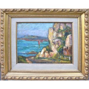 Andrée Clara Bac "seaside" Oil On Cardboard 22x27